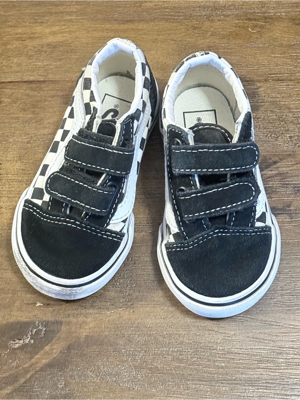 Vans Kids Black & White Checkerboard Velcro Sneakers